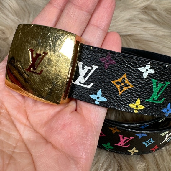 Authentic Louis Vuitton Murakami Black Monogram Belt Size 75 XS - Picture 2 of 13
